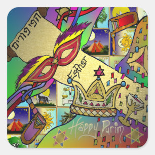 Judaika Purim Esther Celebration Light Art Print Quadratischer Aufkleber