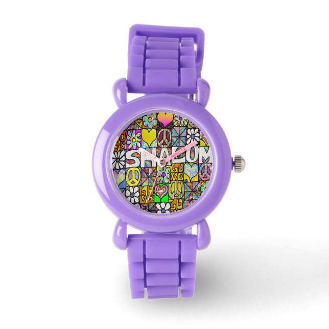 Judaika Retro 60er Psychedelic Shalom Watch Armbanduhr (Vorderseite)