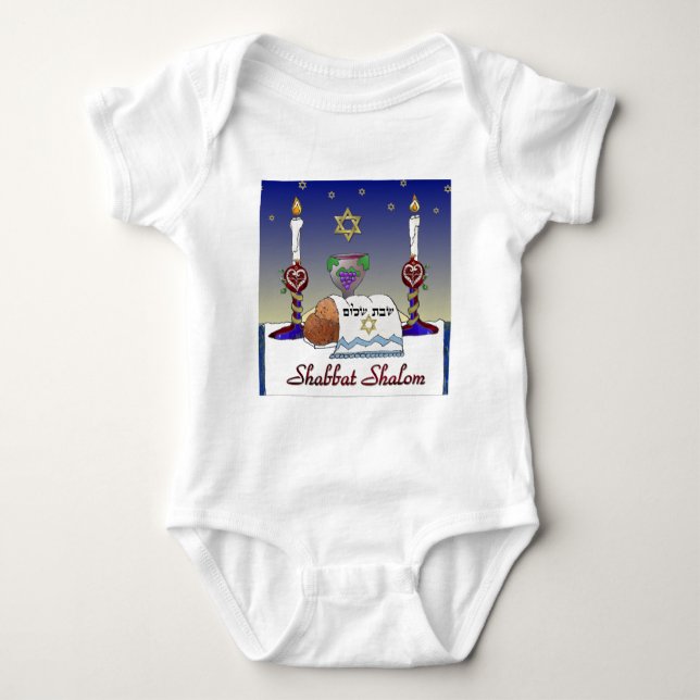 Judaika Shabbat Shalom Art Print Baby Strampler (Vorderseite)