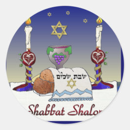 Judaika Shabbat Shalom Art Print Runder Aufkleber