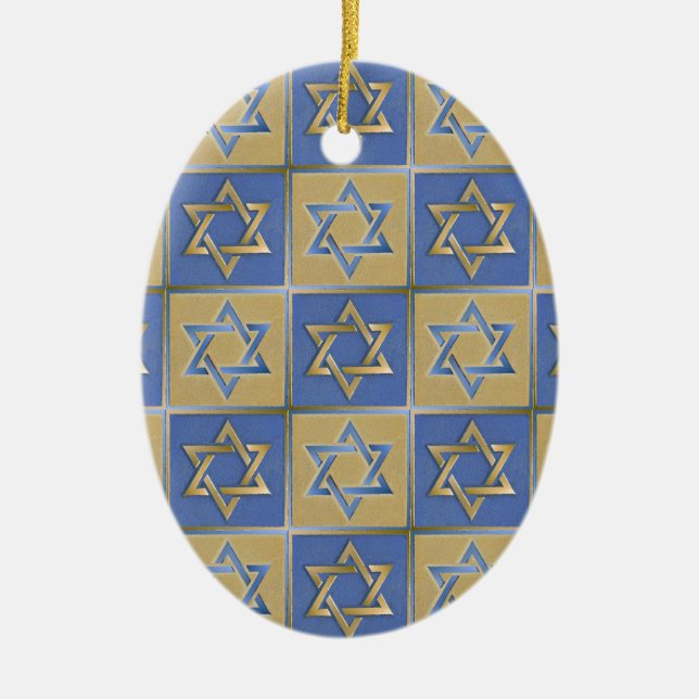 Judaika Star von David Metal Gold Blue Keramik Ornament (Vorne)