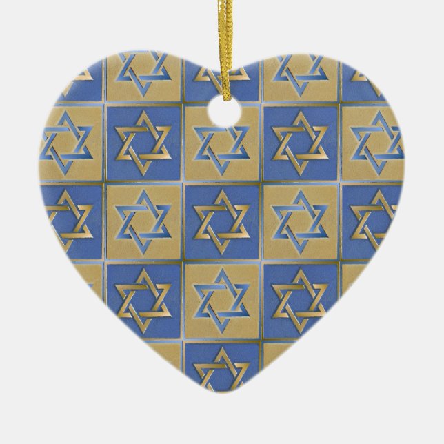 Judaika Star von David Metal Gold Blue Keramikornament (Vorne)