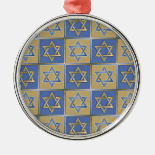 Judaika Star von David Metal Gold Blue Ornament Aus Metall