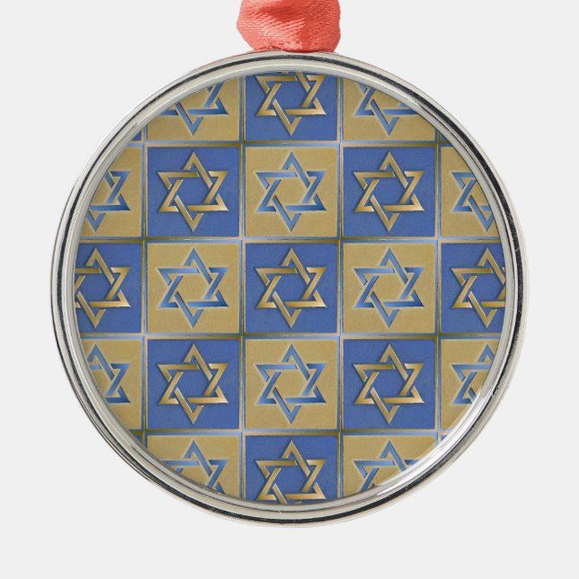 Judaika Star von David Metal Gold Blue Ornament Aus Metall (Vorne)