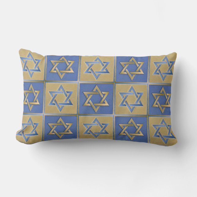 Judaika Star von David Metal Gold Blue Pillow Lendenkissen (Vorderseite)