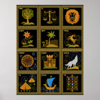 Judaïque 12 Tribus d'Israël Poster d'Art