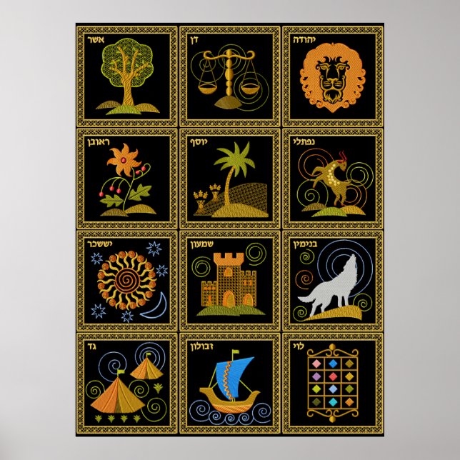 Judaïque 12 Tribus d'Israël Poster d'Art (Devant)