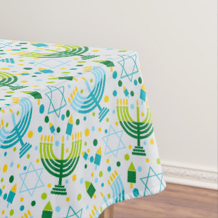 Judaïque - Nappe de Chanukah - Cadeaux verts et bl