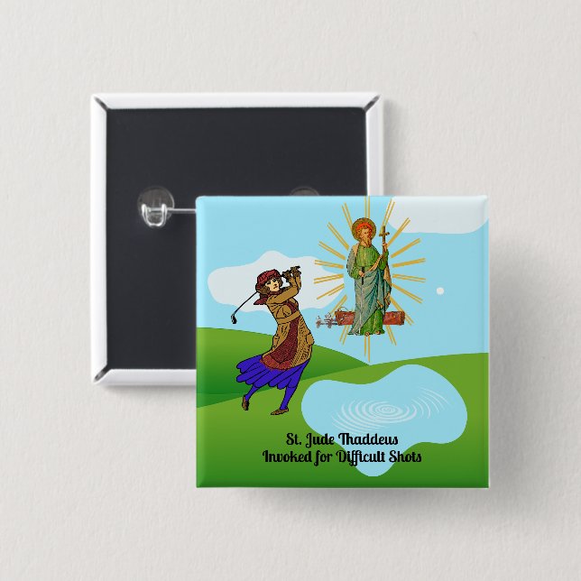 Jude Thaddeus & Intrepid Female Golfer Button (Vorne & Hinten)