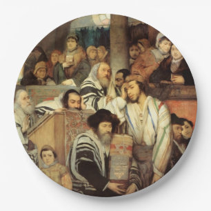 Juden, die in der Synagoge auf Jom Kippur beten Pappteller