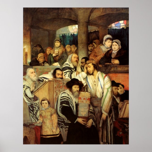 Juden, die in der Synagoge auf Jom Kippur beten Poster (Vorne)