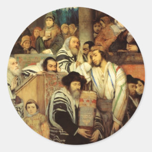 Juden, die in der Synagoge auf Jom Kippur beten Runder Aufkleber