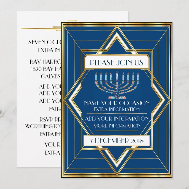Judenbesetzung in Hanukkah Einladung (Vorne/Hinten)