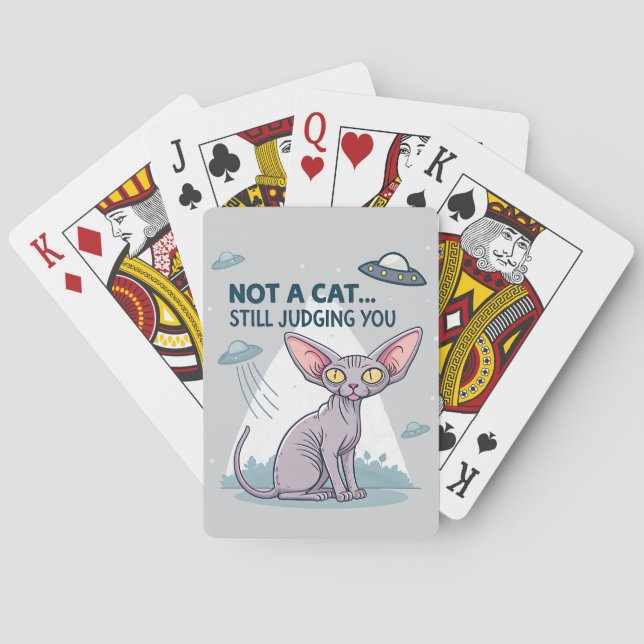 Judging Sphynx Cat UFO Sarcastic Cartoon Art Spielkarten (Rückseite)