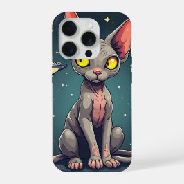 Judging Sphynx Cat UFO Space Cartoon Art iPhone 15 Pro Hülle