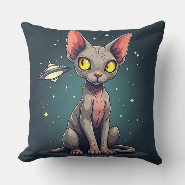 Judging Sphynx Cat UFO Space Cartoon Art Kissen (Vorderseite)