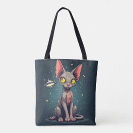 Judging Sphynx Cat UFO Space Cartoon Art Tasche