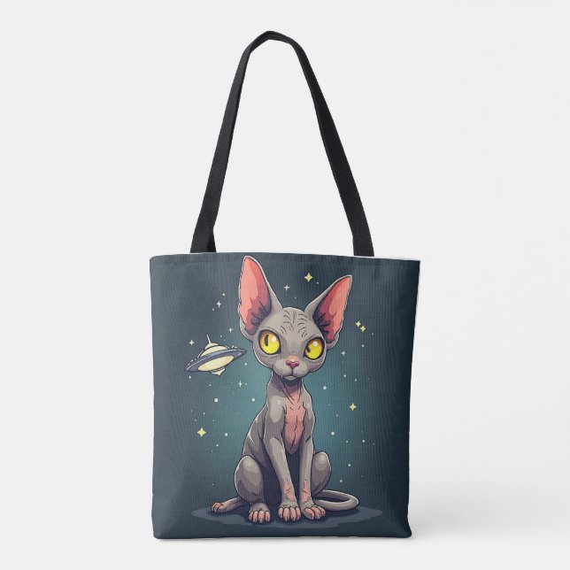 Judging Sphynx Cat UFO Space Cartoon Art Tasche (Rückseite)