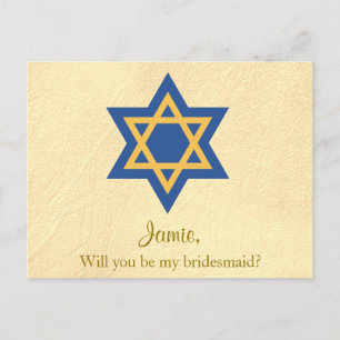 Jüdisch Blau und Gold werden Sie meine Bridesmaid  Einladungspostkarte