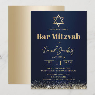 Jüdische Bar Mitzvah Moderne Marine Blue & Gold Einladung