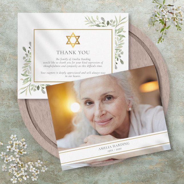 Jüdische Beerdigung Foliage Gold Star von David Fo Dankeskarte (Jewish Funeral Foliage Gold Star Of David Photo Thank You Card)