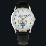 Jüdische Candlesticks Shalom Armbanduhr<br><div class="desc">Jewish Candlesticks and Traditional Personalized Ohrts and Apparel</div>