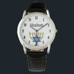Jüdische Candlesticks Shalom Armbanduhr<br><div class="desc">Jewish Candlesticks and Traditional Personalized Ohrts and Apparel</div>