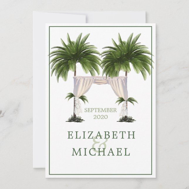 Jüdische Hochzeit Chuppah Elegante Moderner Palm Einladung (Vorderseite)