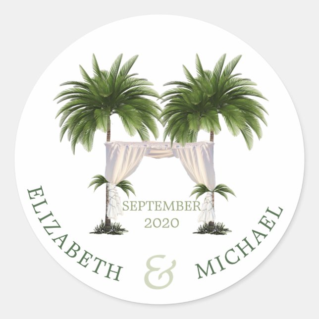 Jüdische Hochzeit Chuppah Elegante Moderner Palm Runder Aufkleber (Vorderseite)