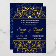 Jüdische Hochzeit Einladung Gold Mandala auf Blue