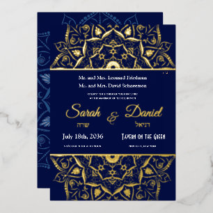 Jüdische Hochzeit Einladung Gold Mandala auf Blue