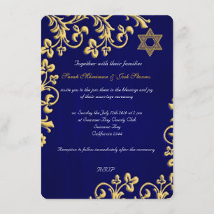 Jüdische Hochzeit in Blau und Gold Einladung