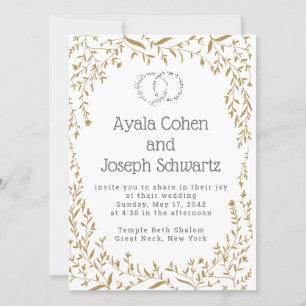 Jüdische Hochzeit lädt Rustikale Reben Gold Border Einladung
