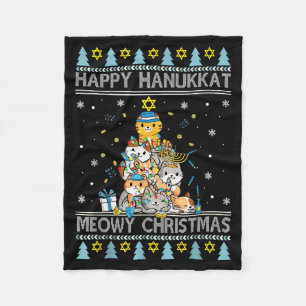 Jüdische Katze Frohe Weihnachten Frohes Chanukka C Fleecedecke