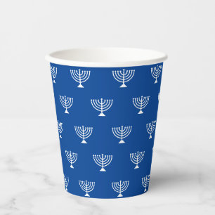 Jüdische Menorah blaues und weißes Muster Rosh H Pappbecher