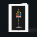 Jüdische Schabbat-Schhalom-Menorah-Karte Karte<br><div class="desc">6 Flammen dieser fröhlichen menorah, die die Tage der Schöpfung repräsentieren, weisen auf die zentrale Flamme hin, die den 7. Tag der Schöpfung darstellt, als Gott sah, dass alles, was Er gemacht hatte, sehr gut war, und Er ruhte. Es ist repräsentativ für unseren Shabbat, den 7. Tag der Woche, an...</div>