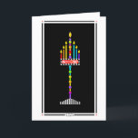 Jüdische Schabbat-Schhalom-Menorah-Karte Karte<br><div class="desc">6 Flammen dieser fröhlichen menorah, die die Tage der Schöpfung repräsentieren, weisen auf die zentrale Flamme hin, die den 7. Tag der Schöpfung darstellt, als Gott sah, dass alles, was Er gemacht hatte, sehr gut war, und Er ruhte. Es ist repräsentativ für unseren Shabbat, den 7. Tag der Woche, an...</div>
