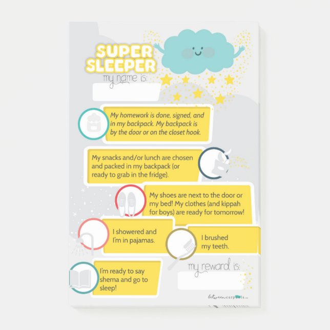 JÜDISCHE SCHLAFENSZEIT-CHECKLISTE POST-IT KLEBEZETTEL (Vorderseite)