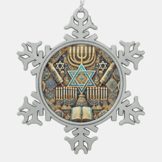 Jüdische Schneeflocke gerahmt Schneeflocken Zinn-Ornament