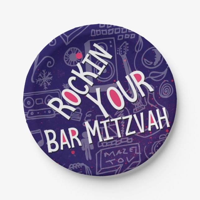 Jüdischer Bar Mitzvah Dekoration-Papier Teller (Vorderseite)