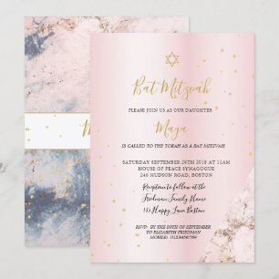 Jüdischer Bat Mitzvah Pink Gold Hebräische Einladu Einladung