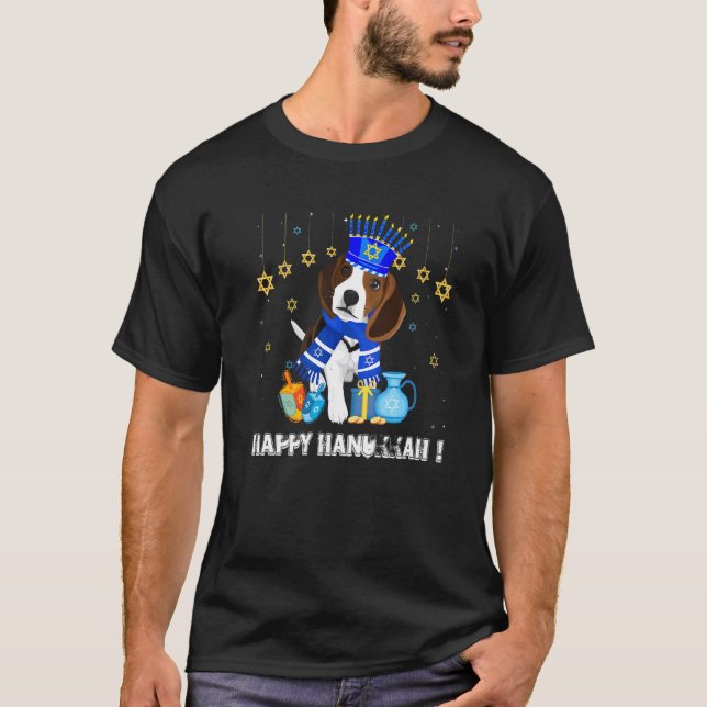 Jüdischer Beagle Dog Menorah Hat Happy Chanukah Ha T-Shirt (Vorderseite)
