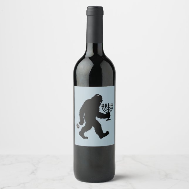 Jüdischer Bigfoot Hanukkah Chanukah Spaß Unglaubli Weinetikett (Vorderseite)