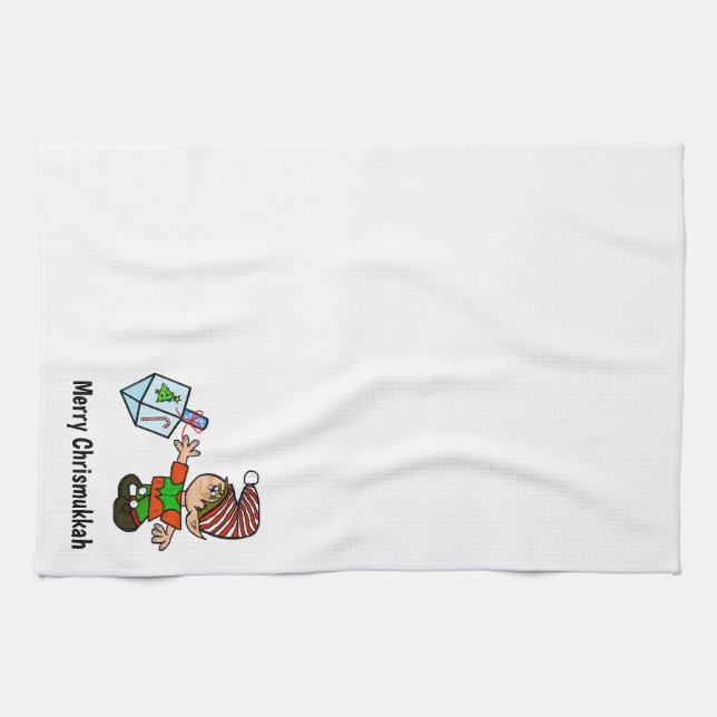 Jüdischer Elf mit Dreidel Chrismukkah Küchentuch (Horizontal)
