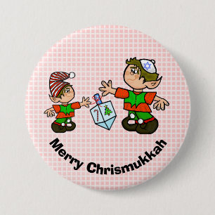 Jüdischer Elf und Dreidel Chrismukkah Button
