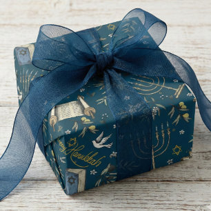 Jüdischer Glücklicher Chanukka Leuchter Navyblau Geschenkpapier
