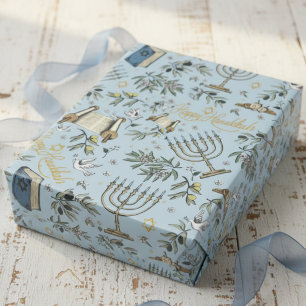 Jüdischer Glücklicher Chanukka-Menora & Olivenzwei Geschenkpapier