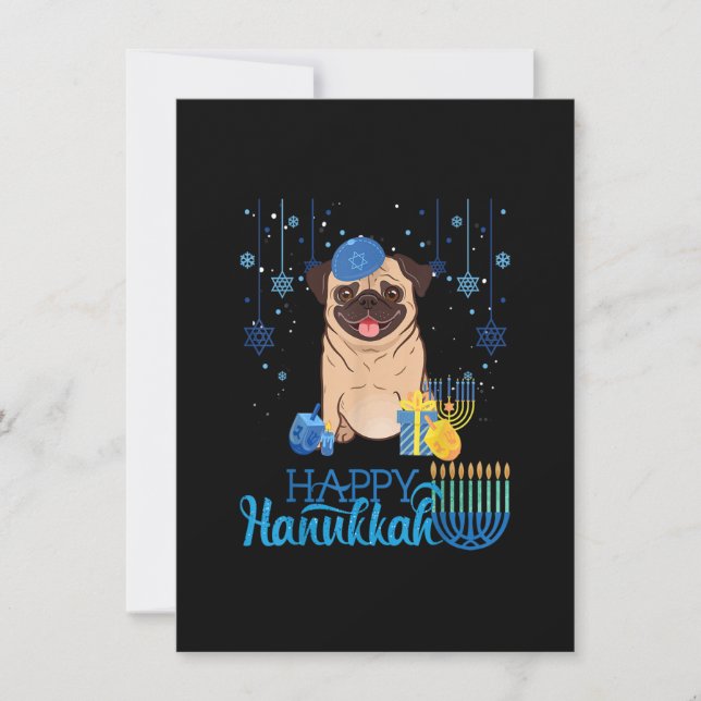 Jüdischer Mops Dog Menorah Hat Chanukah Hanukkah J Einladung (Vorderseite)