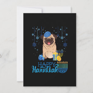 Jüdischer Mops-Hund-Menora-Hut Chanukka Hanukkah J Einladung