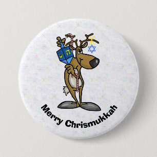 Jüdischer Rentier mit Dreidel-Chrismukkah-Button Button